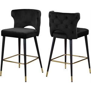 Trent Home Contemporary 28&quotH Velvet Bar Stool in Black (Set of 2)