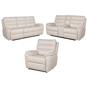trent home transitional ivory leather sofa-loveseat-and-chair set
