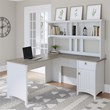Trent Home 60W L Shaped Desk with Hutch in White and Shiplap Gray
