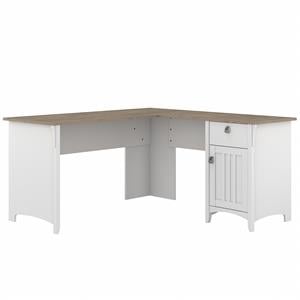 Trent Home 60&quotW L Shaped Desk with Storage in White and Shiplap Gray