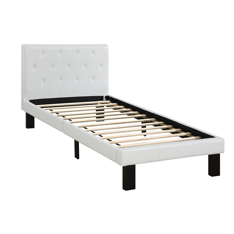 Trent Home Twin Upholstered Bed Frame with Slats in White Faux Leather