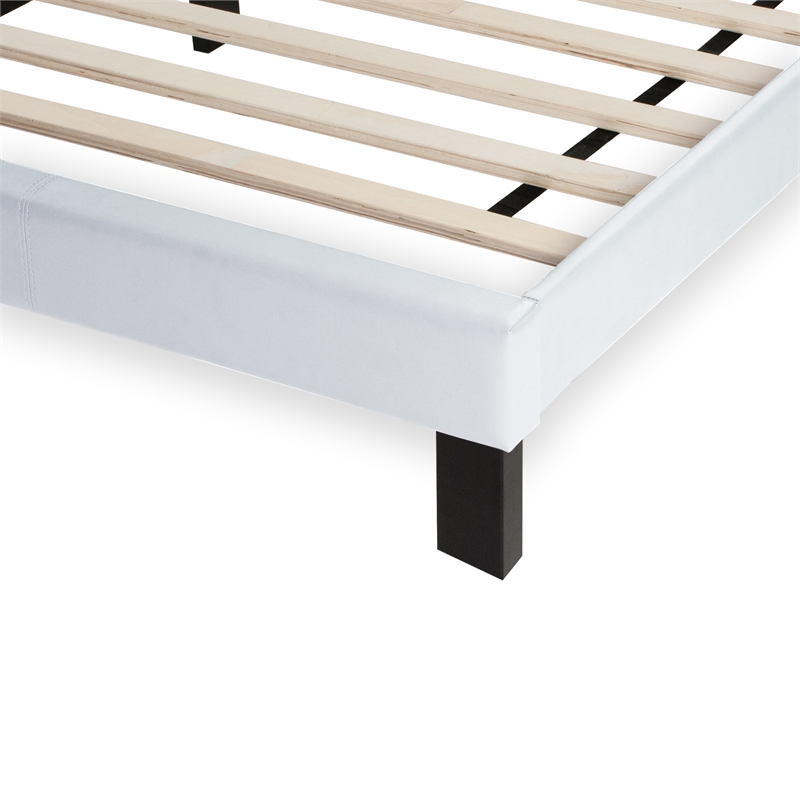 Trent Home Twin Upholstered Bed Frame with Slats in White Faux Leather