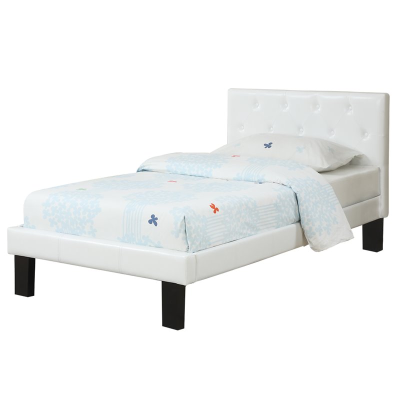 Trent Home Twin Upholstered Bed Frame with Slats in White Faux Leather