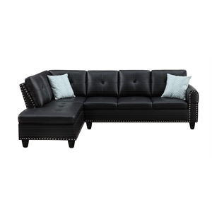 Trent Home Transitional Faux Leather Sectional Sofa with Ottoman in Black