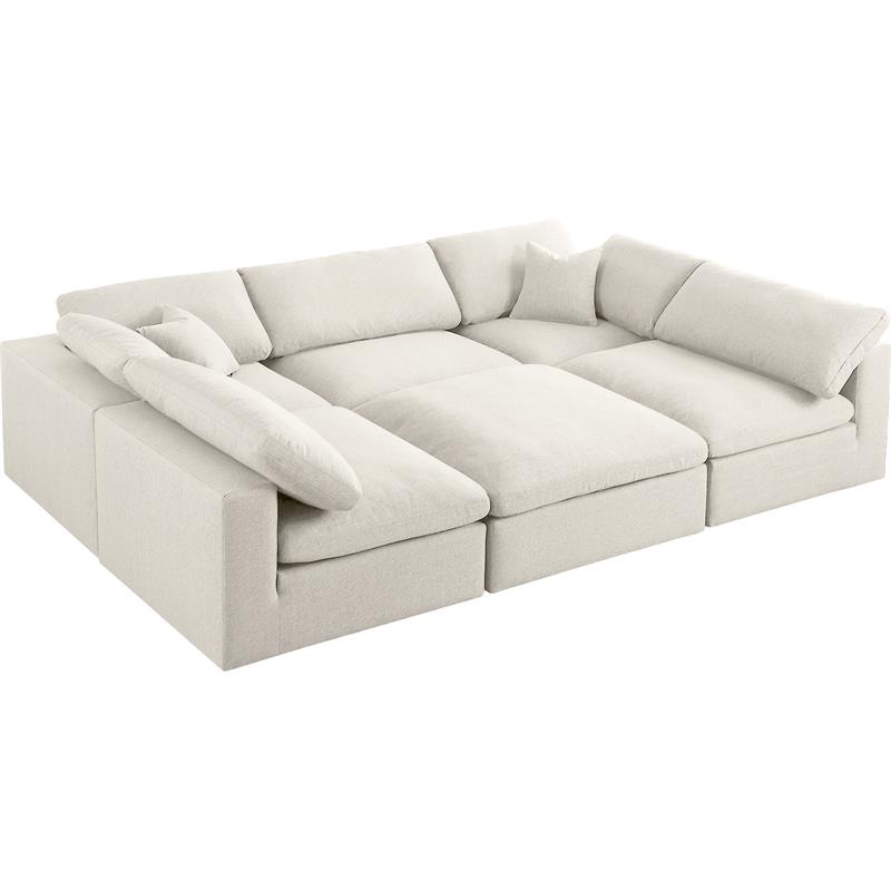 Trent Home Contemporary Cream Durable Linen Fabric Cloud Modular Sectional