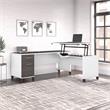 Trent Home Transitional 3 Position Sit to Stand L Shaped Desk in White and Gray