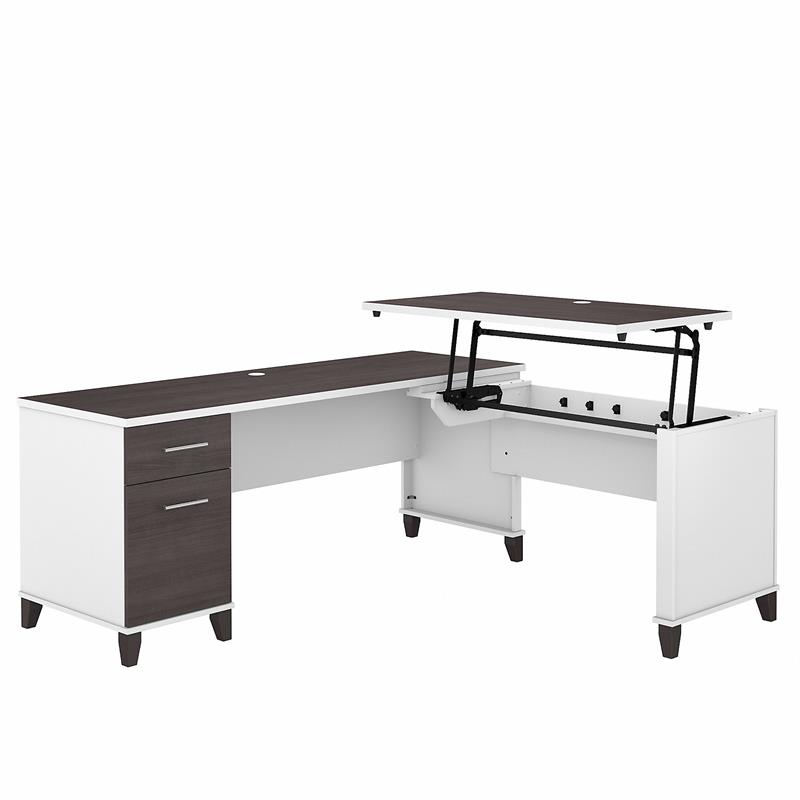 Trent Home Transitional 3 Position Sit to Stand L Shaped Desk in White and Gray