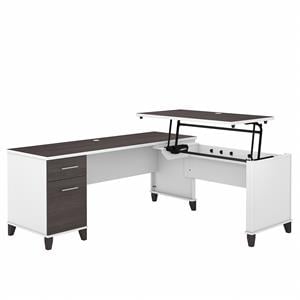 trent home transitional 3 position sit to stand l shaped desk in white and gray