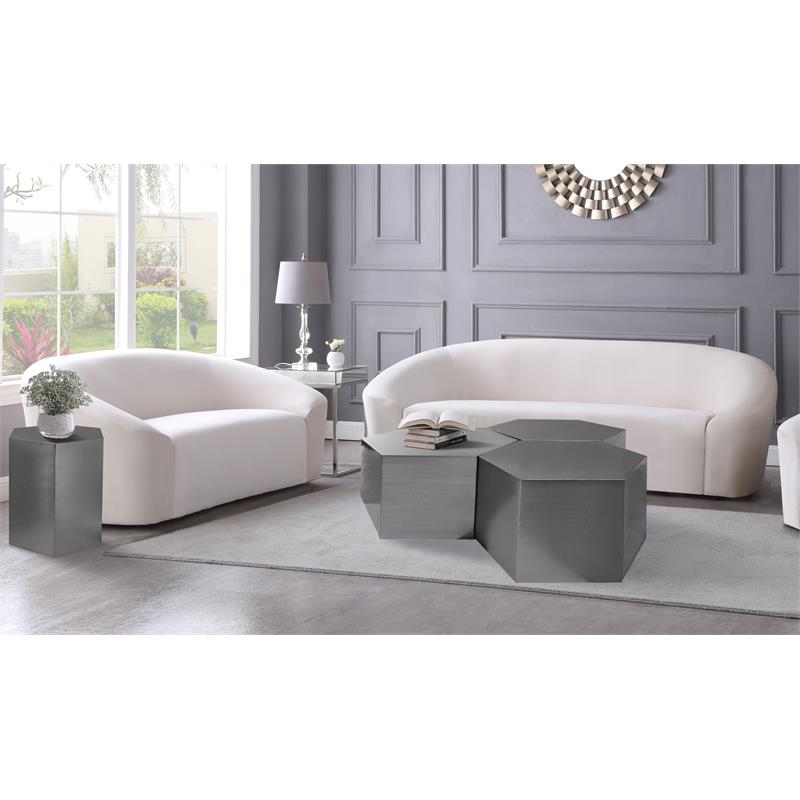 Trent Home Modular 3-Piece Modern Metal Coffee Table in Brushed Chrome