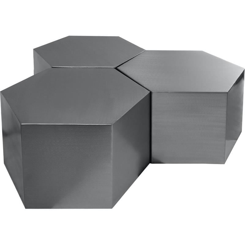 Trent Home Modular 3-Piece Modern Metal Coffee Table in Brushed Chrome