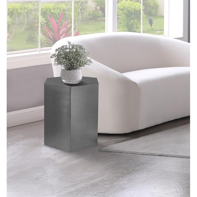 Trent Home Hexagon Shape Contemporary Metal End Table in Brushed Chrome