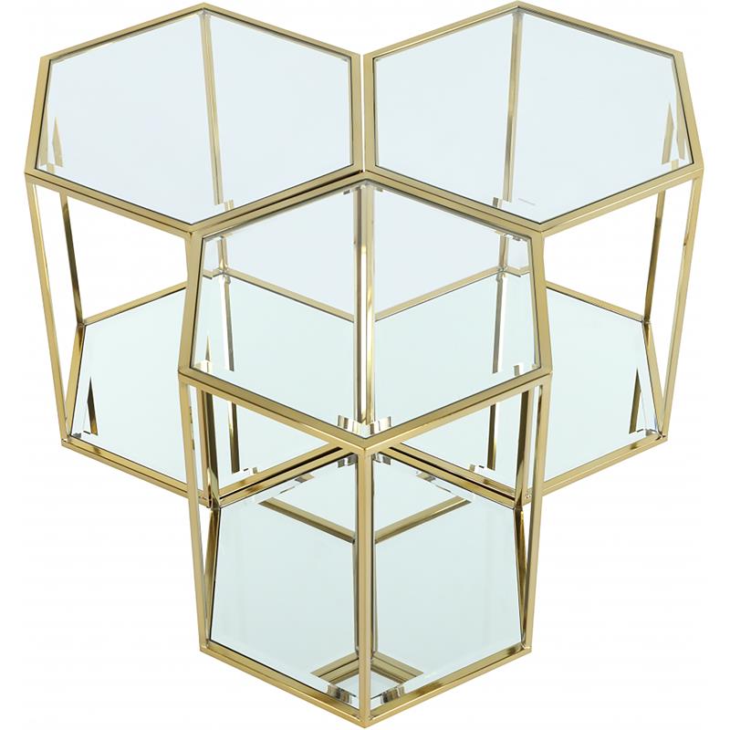 Trent Home 3-Piece Modular Stainless Steel/Glass End Table in Brushed Gold