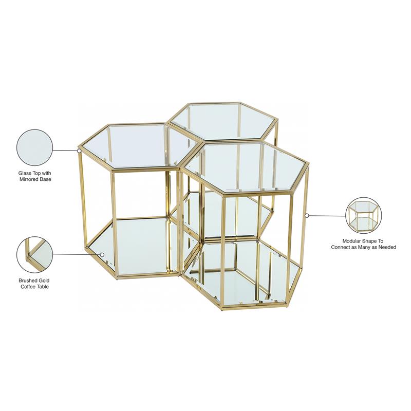 Trent Home 3-Piece Modular Stainless Steel/Glass End Table in Brushed Gold