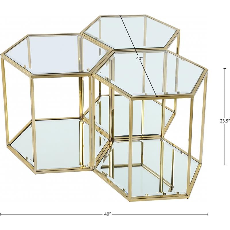 Trent Home 3-Piece Modular Stainless Steel/Glass End Table in Brushed Gold