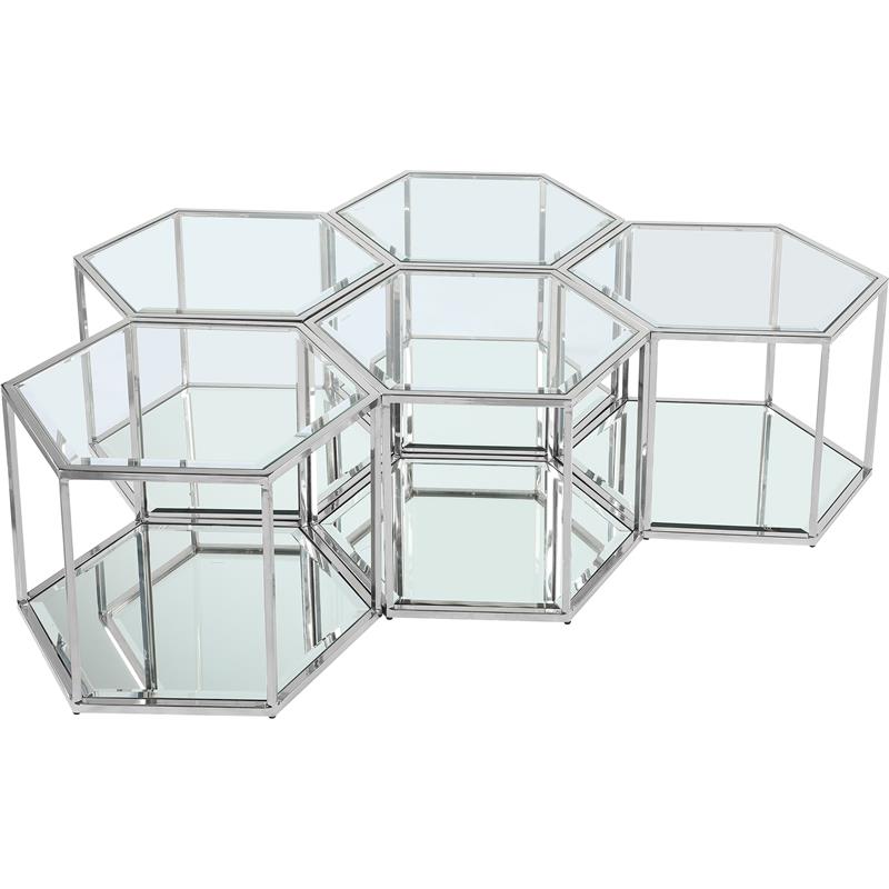 Trent Home 5-Piece Modern Mirrored/Stainless Steel/Glass Coffee Table in Chrome