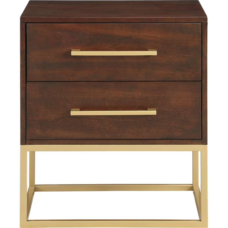 Trent Home Contemporary Wood Night Stand in Dark Cherry/Brushed Gold