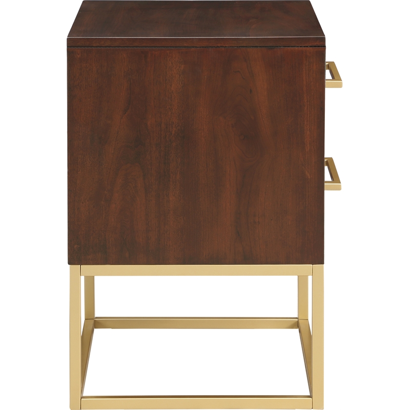 Trent Home Contemporary Wood Night Stand in Dark Cherry/Brushed Gold