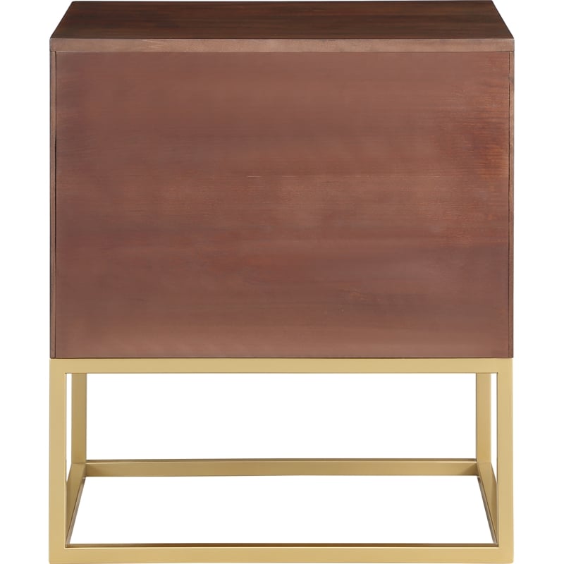 Trent Home Contemporary Wood Night Stand in Dark Cherry/Brushed Gold