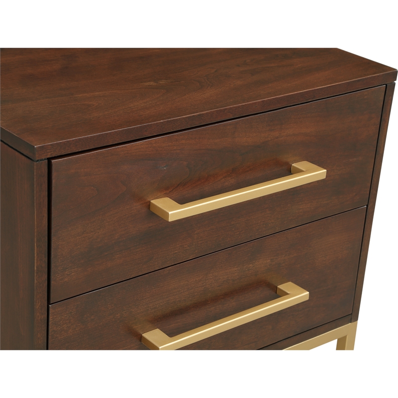 Trent Home Contemporary Wood Night Stand in Dark Cherry/Brushed Gold