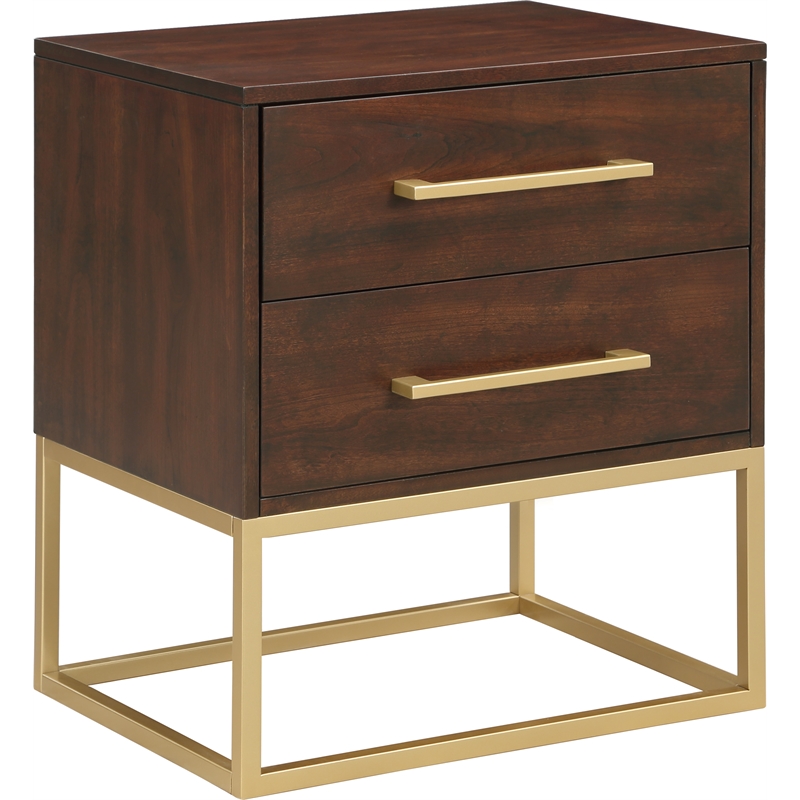 Trent Home Contemporary Wood Night Stand in Dark Cherry/Brushed Gold