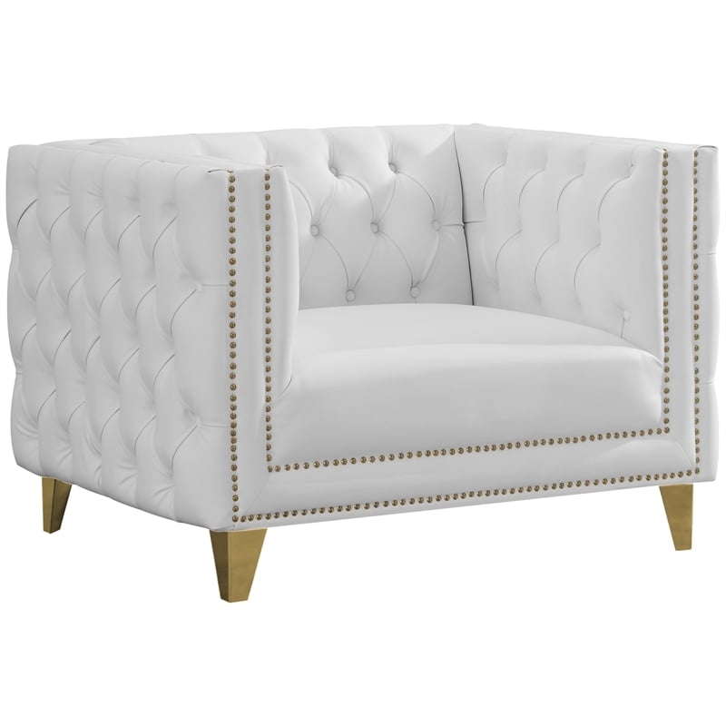 Trent Home Contemporary Faux Leather and Iron Chair in White