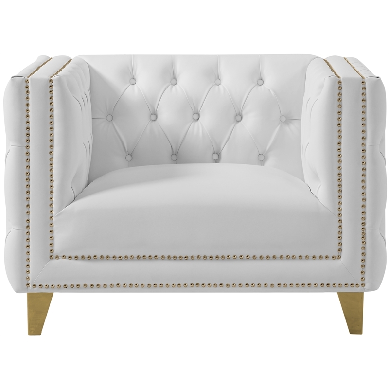 Trent Home Contemporary Faux Leather and Iron Chair in White