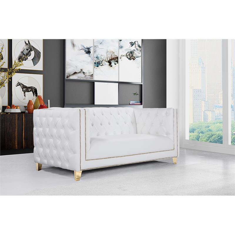 Trent Home Contemporary Faux Leather and Iron Loveseat in White
