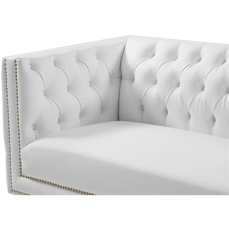 Trent Home Contemporary Faux Leather and Iron Loveseat in White