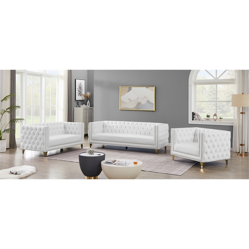 Trent Home Contemporary Faux Leather and Iron Loveseat in White