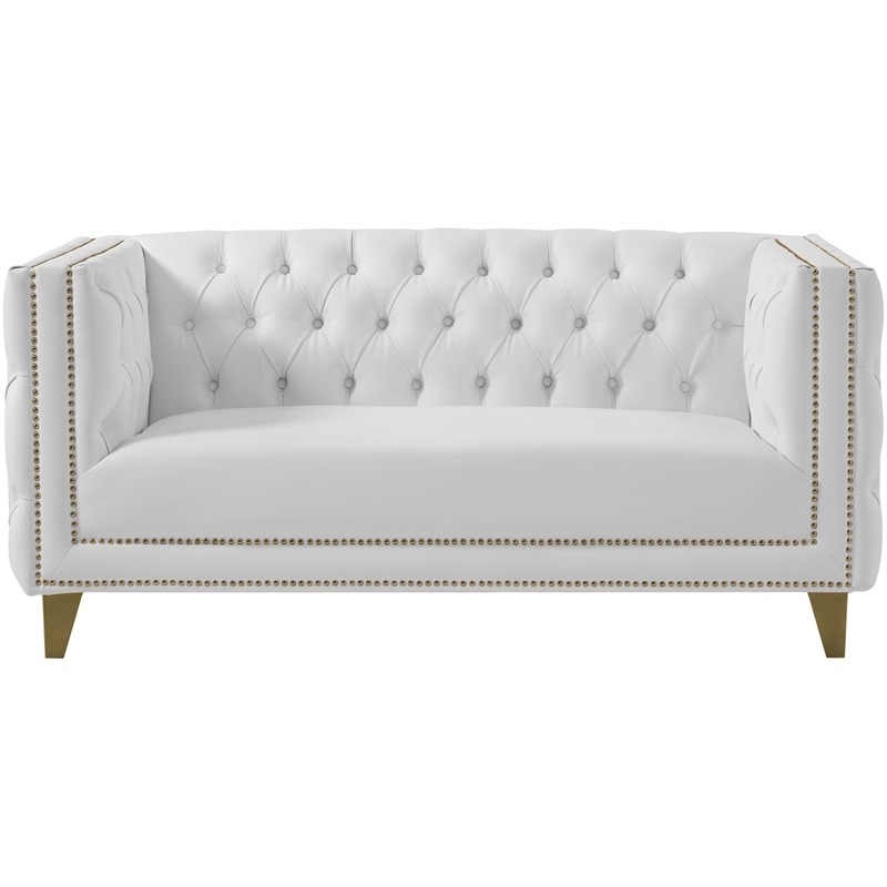 Trent Home Contemporary Faux Leather and Iron Loveseat in White