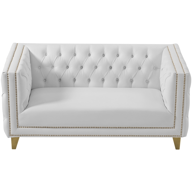 Trent Home Contemporary Faux Leather and Iron Loveseat in White