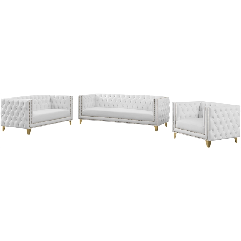 Trent Home Contemporary Faux Leather and Iron Loveseat in White