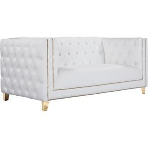 Trent Home Contemporary Faux Leather and Iron Loveseat in White