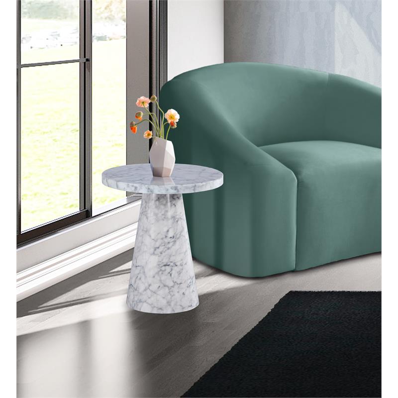 Trent Home Round Contemporary Faux Marble/Solid Wood End Table in White