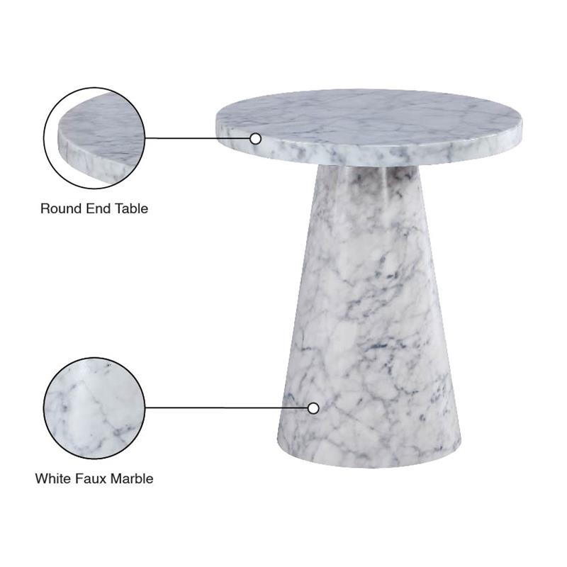 Trent Home Round Contemporary Faux Marble/Solid Wood End Table in White