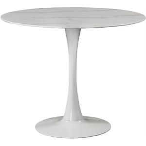 Trent Home Contemporary 36&quot Round Faux Marble Top Dining Table with White Base