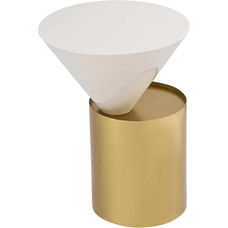 Trent Home Contemporary Metal End Table in White/Brushed Brass
