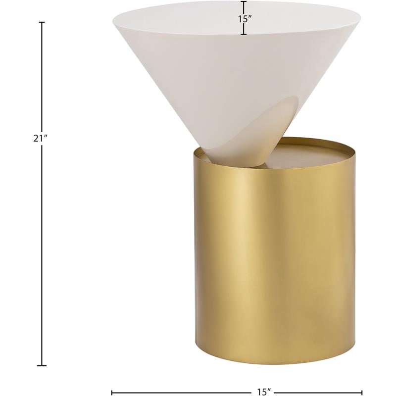 Trent Home Contemporary Metal End Table in White/Brushed Brass