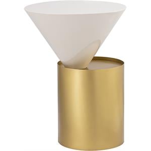 Trent Home Contemporary Metal End Table in White/Brushed Brass