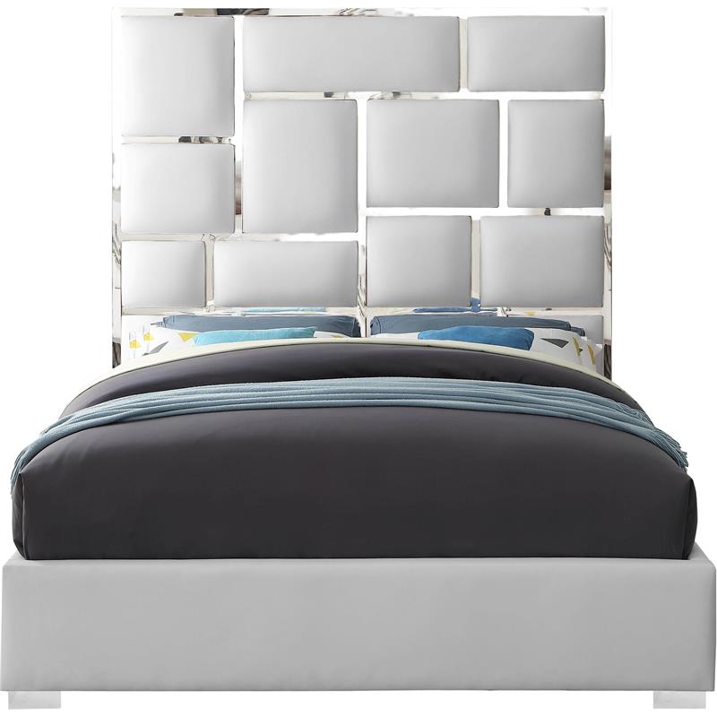 Trent Home Contemporary Solid Wood and Faux Leather Queen Bed in White