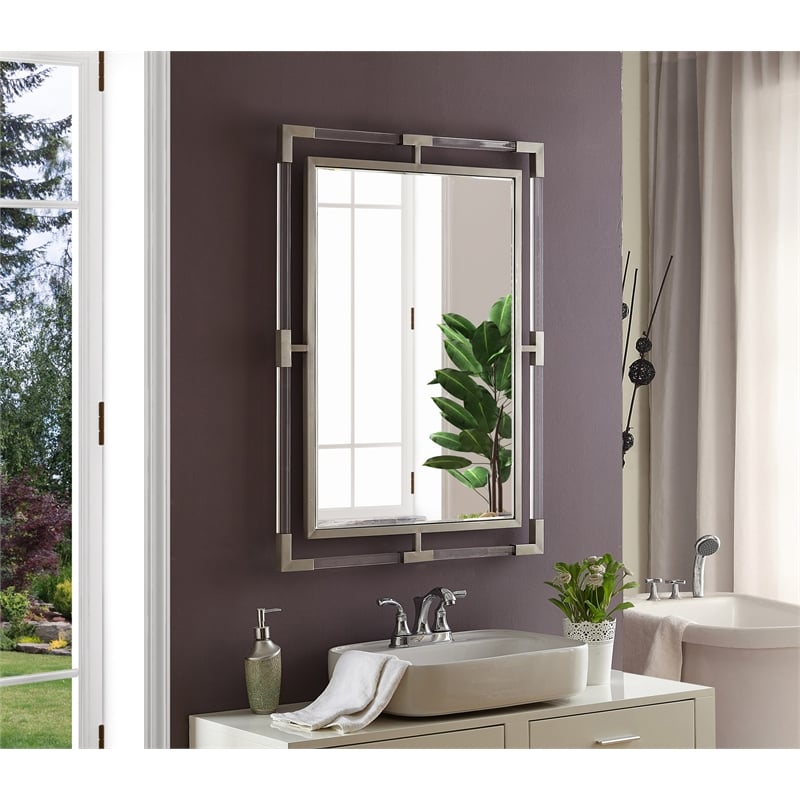 Trent Home Contemporary Chrome Rectangle Mirror