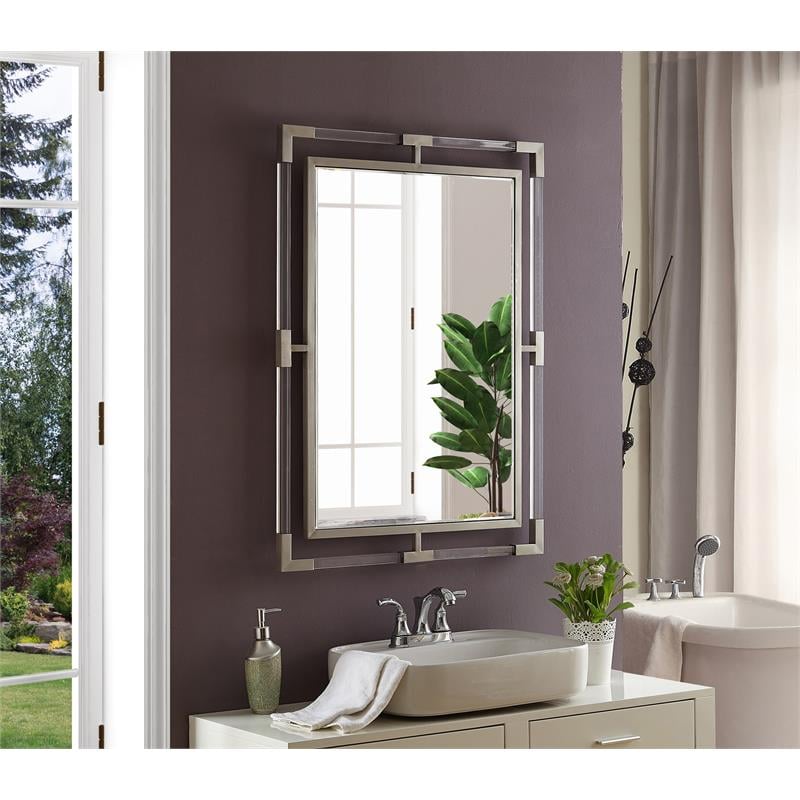Trent Home Contemporary Chrome Rectangle Mirror