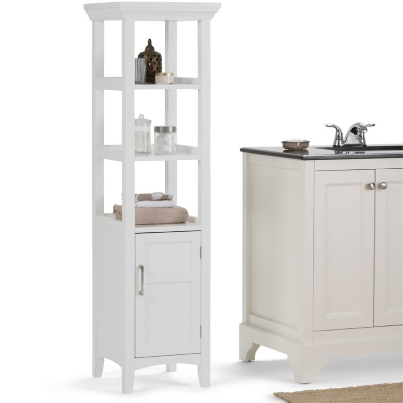 Trent Home Contemporary Wooden Bath Storage Tower in Pure White