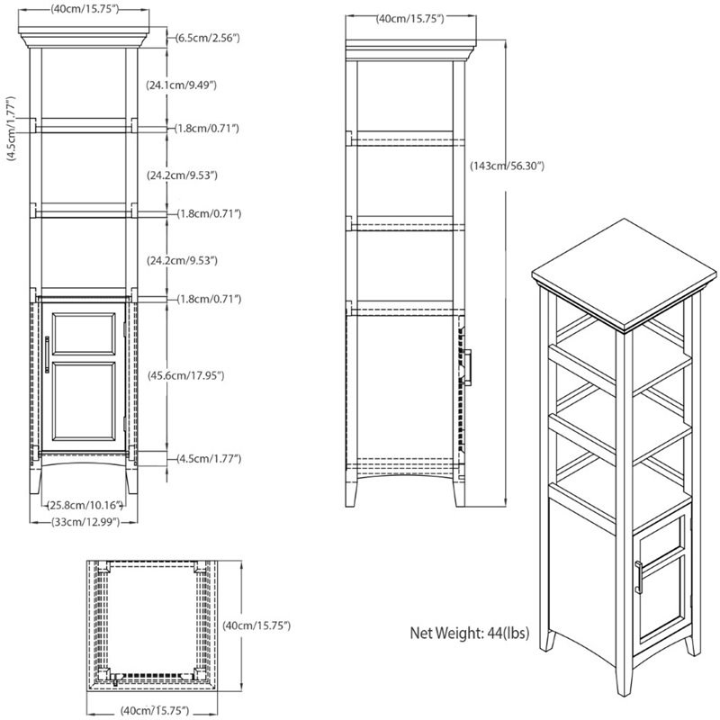 Trent Home Contemporary Wooden Bath Storage Tower in Pure White