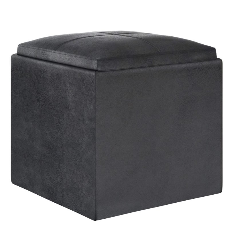 Trent Home Faux Air Leather Cube Storage Ottoman in Black