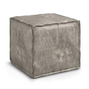 Trent Home Boho Square Pouf in Distressed Gray Faux Leather