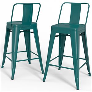 Trent Home 24&quot Industrial Metal Counter Stool in Teal Blue (Set of 2)