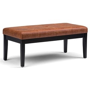 trent home faux leather tufted ottoman bench in distressed saddle brown