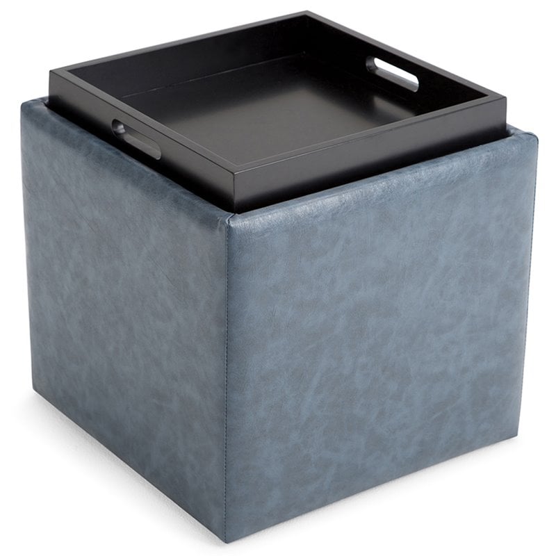 Trent Home Solid Wood Storage Ottoman in Denim Blue