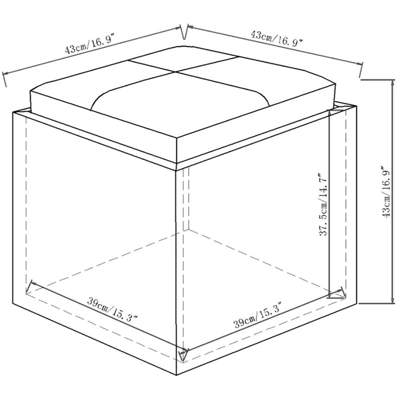 Trent Home Square Linen Fabric Storage Ottoman With Tray in Cloud Gray